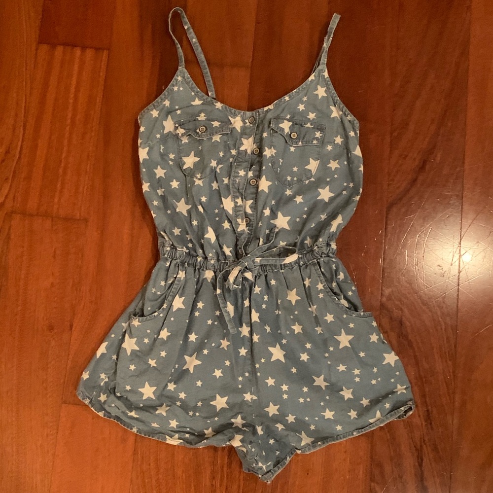 starred denim romper